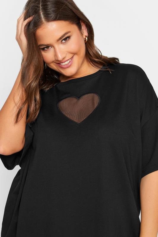 YOURS Plus Size Black Heart Cut Out T-Shirt | Yours Clothing 4