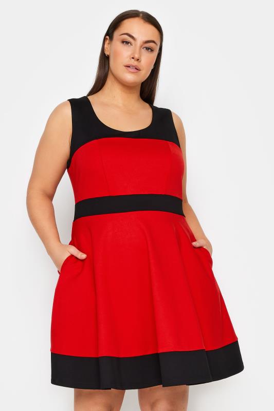 Plus Size  City Chic Red & Black Skater Mini Dress