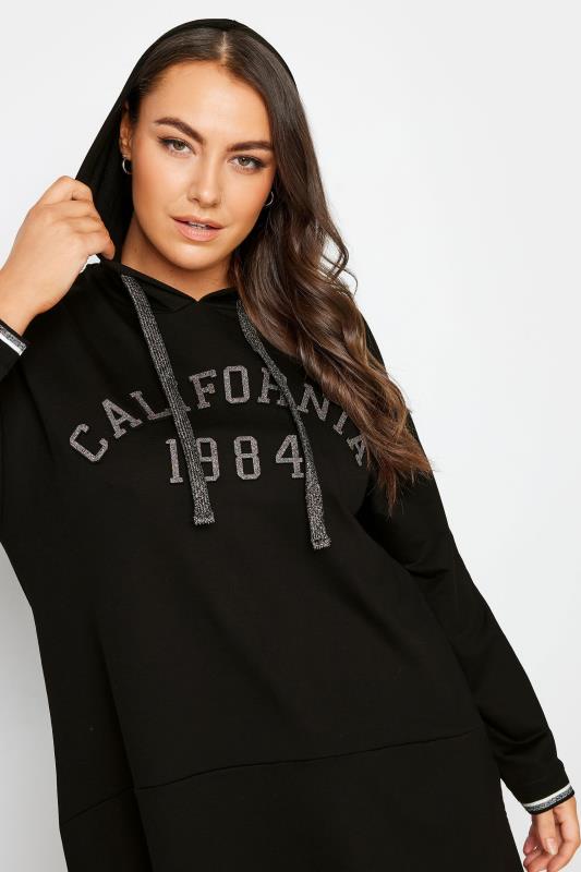YOURS Plus Size Black 'California' Glitter Embellished Hoodie | Yours Curve 4