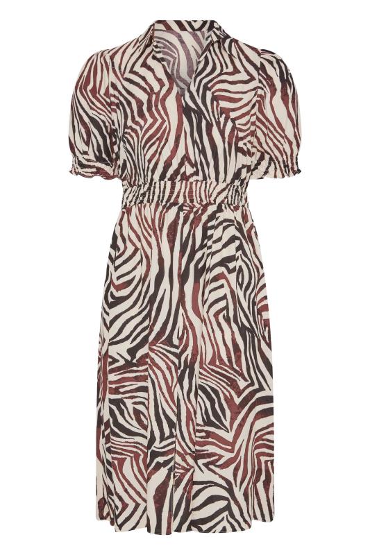 YOURS LONDON Curve Beige Brown Zebra Print Shirred Waist Dress 6