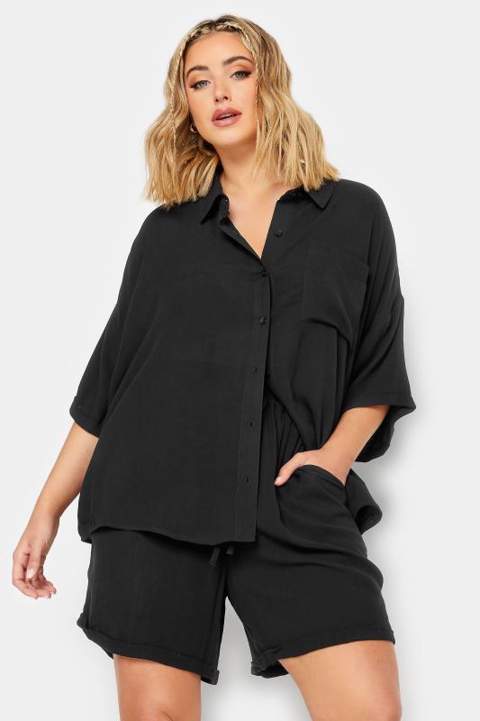 LIMITED COLLECTION Plus Size Black Crinkle Shirt | Yours Clothing 2