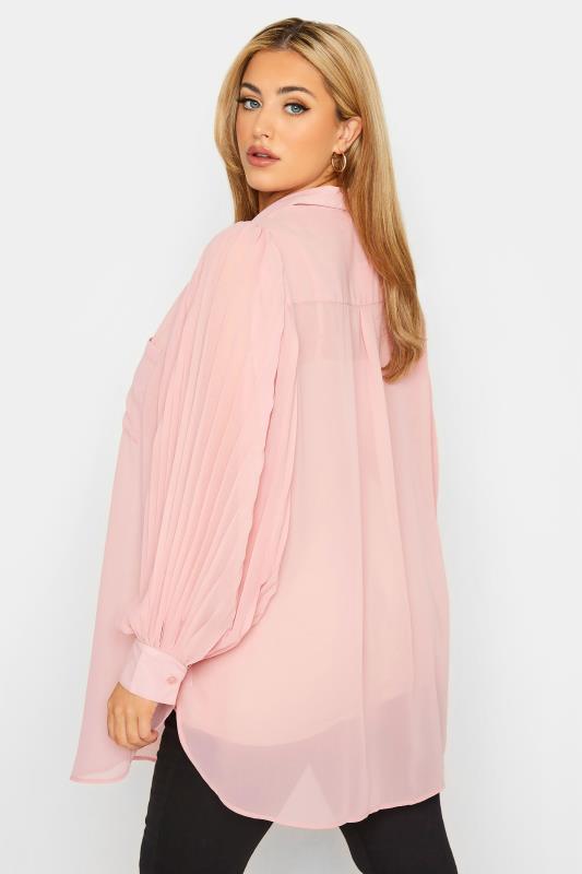 YOURS LONDON Plus Size Pink Pleat Sleeve Shirt | Yours Clothing 3