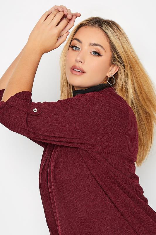 Curve Plus Size Burgundy Red Ribbed Cardigan | Yours Clothing  4