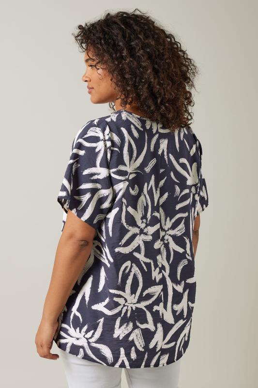 EVANS Plus Size Navy Blue Abstract Print Angel Sleeve Top | Evans 3