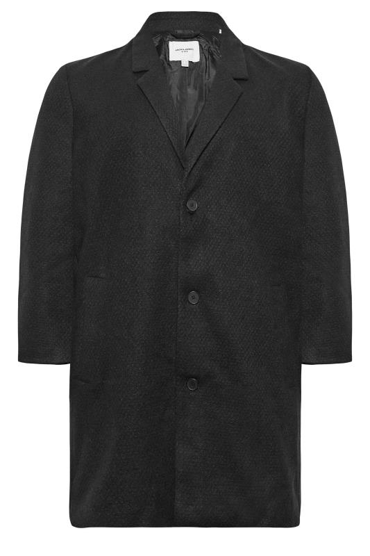 JACK & JONES Big & Tall Black Single Breasted Textured Coat | BadRhino 3