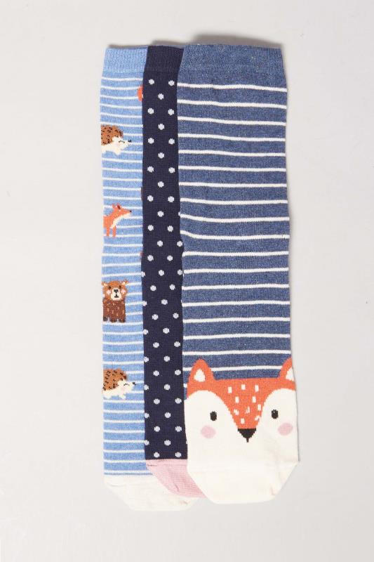 LTS 3 PACK Blue Woodland Animal Ankle Socks | Long Tall Sally 3