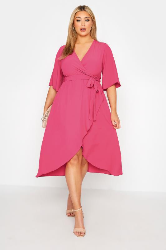 YOURS LONDON Plus Size Hot Pink Midi Wrap Dress | Yours Clothing 2