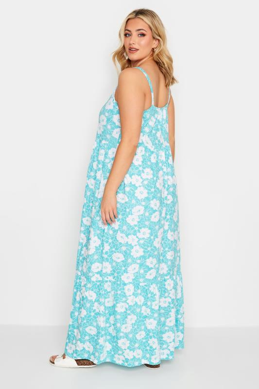 YOURS Curve Plus Size Blue Floral Tiered Maxi Sundress | Yours Clothing  3