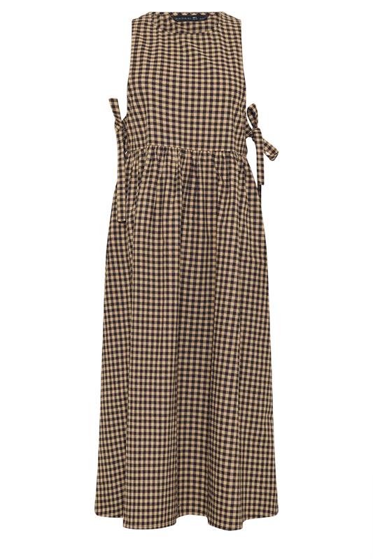 PixieGirl Petite Women's Brown Gingham Tie Side Pinafore Dress | PixieGirl 5
