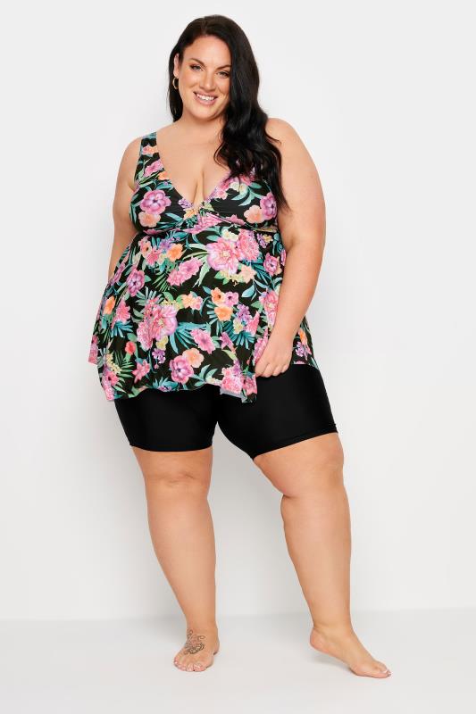 YOURS Plus Size Black Tropical Print Buckle Front Tankini Top | Yours Clothing 6
