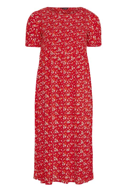 LIMITED COLLECTION Curve Red Ditsy Print Shirred Midaxi Dress_X.jpg