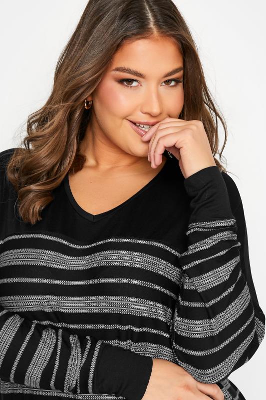 Plus Size Black Stripe Print Long Sleeve Top | Yours Clothing 4