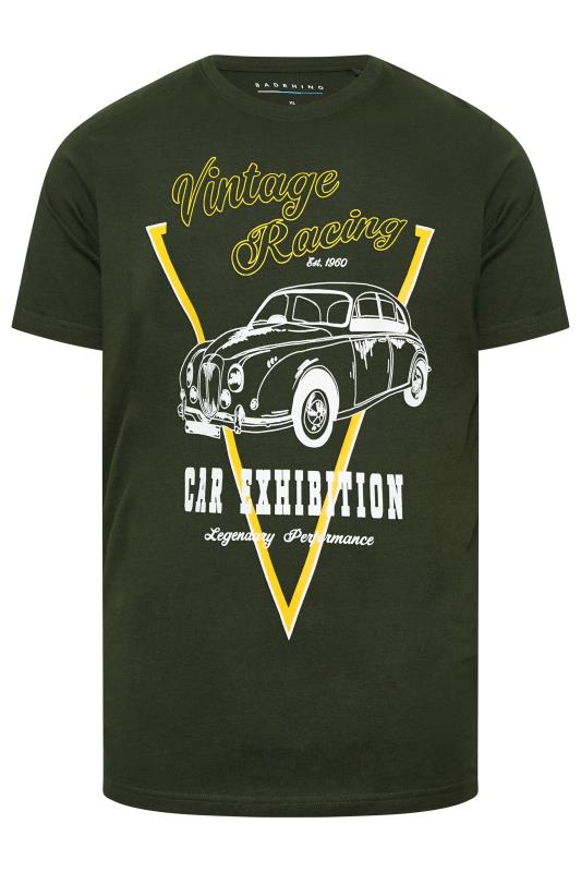 BadRhino Big & Tall Dark Green  'Vintage Racing' Car Print T-Shirt | BadRhino 3