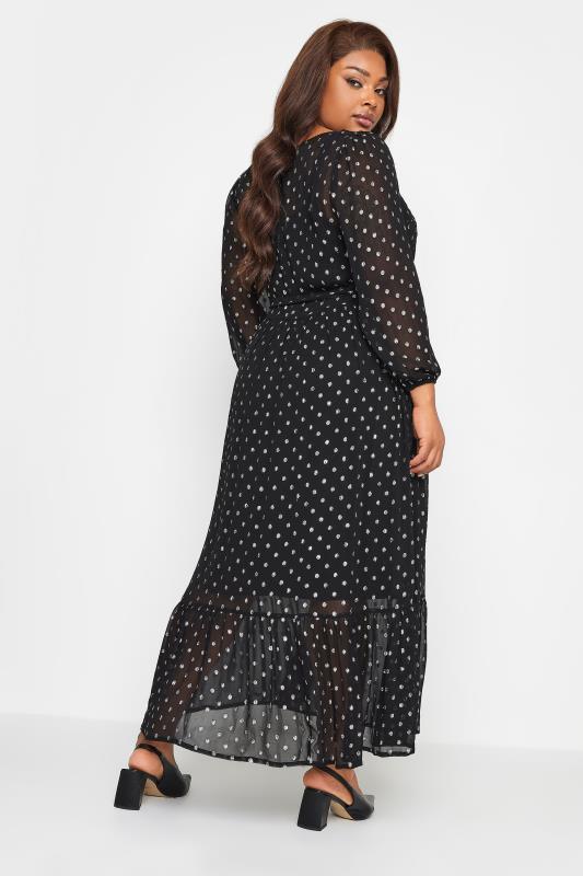 YOURS LONDON Plus Size Black Metallic Spot Print Smock Maxi Dress | Yours Clothing 3
