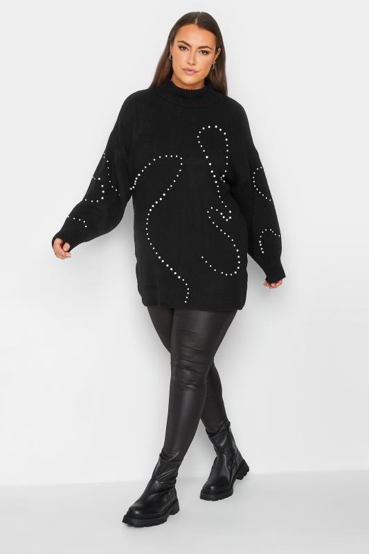 YOURS LUXURY Plus Size Black Pearl Embellished Batwing Jumper | Yours Clothing 3