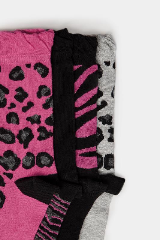 YOURS 4 PACK Black Mixed Animal Print Footbed Ankle Socks | Yours Clothing 4