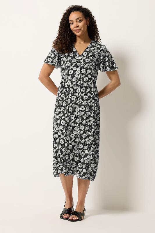 M&Co Black Daisy Print Midi Tea Dress | M&Co 1