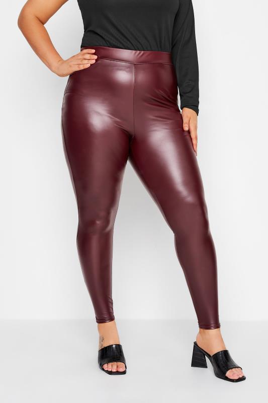 Plus Size  Curve Burgundy Red Stretch Coated Leggings