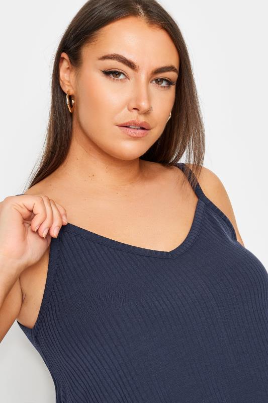 YOURS Plus Size Navy Blue Ribbed Swing Cami Top | Yours Clothing 4