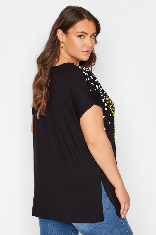 Plus Size Black Leopard Heart Printed T-shirt | Yours Clothing 3