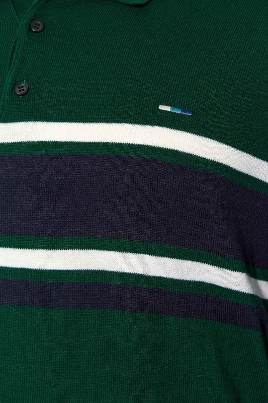 BadRhino Big & Tall Forest Green Stripe Long Sleeve Knitted Polo Shirt 3