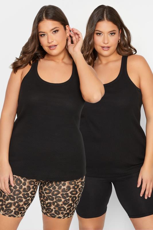  Grande Taille YOURS Curve 2 PACK Black Leopard Print Cycling Shorts