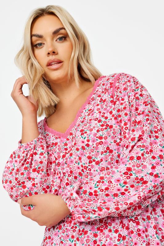 YOURS Plus Size Pink Ditsy Floral Print Smock Top | Yours Clothing 4