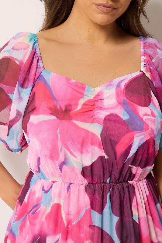YOURS Plus Size Pink Floral Angel Sleeve Dress | Yours Clothing 5