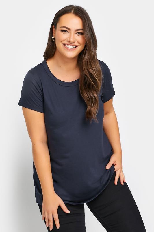 Plus Size Dark Blue Short Sleeve T-Shirt | Yours Clothing 1