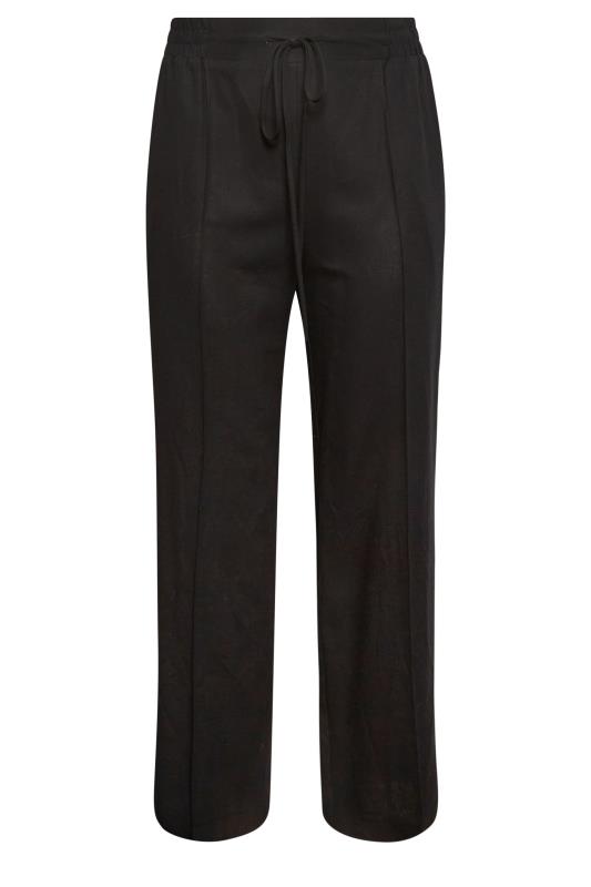 YOURS Curve Plus Size Black Wide Leg Linen Look Trousers | Yours Clothing  5