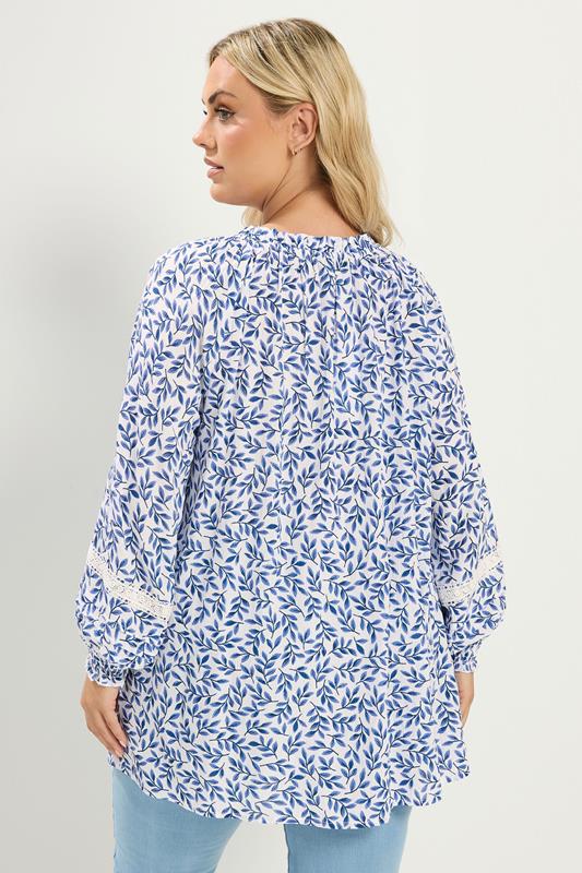 YOURS Plus Size Blue Leaf Pintuck Blouse | Yours Clothing 4