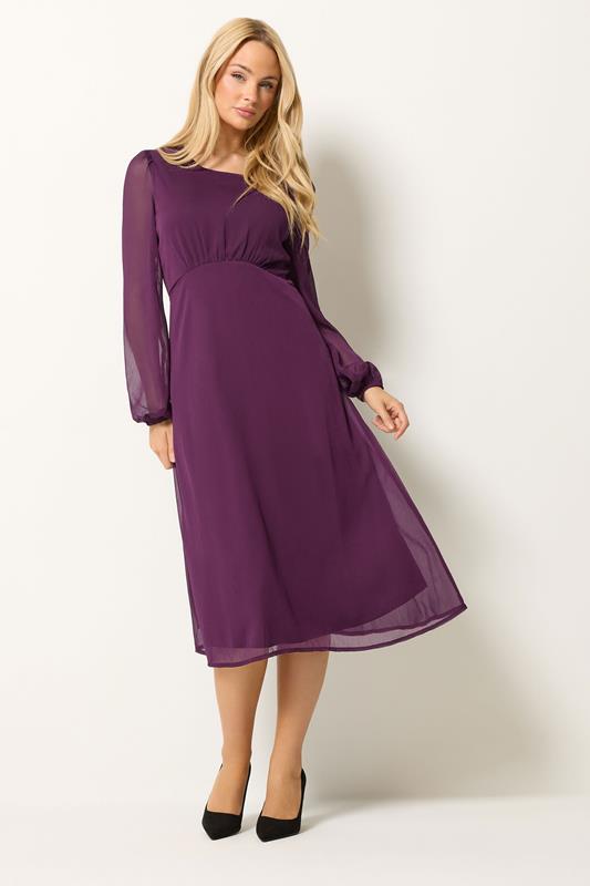 M&Co Berry Purple Long Sleeve Chiffon Dress | M&Co 1