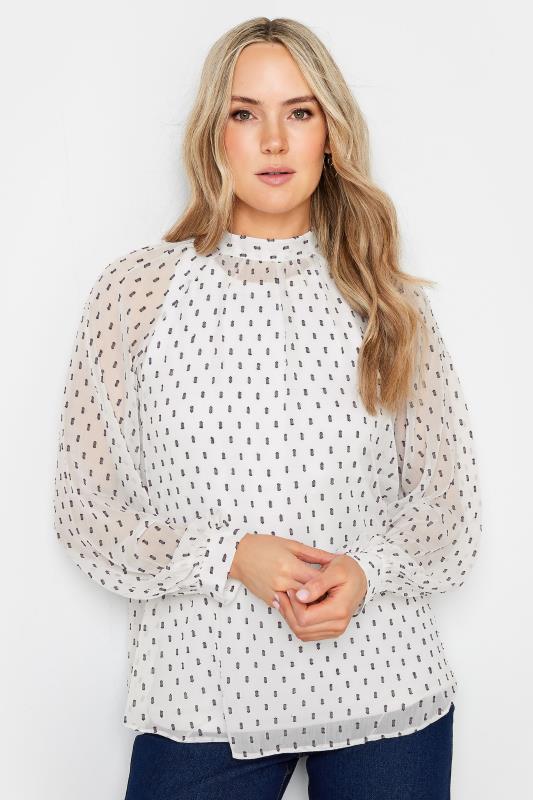  Grande Taille LTS Tall White Dobby High Neck Blouse