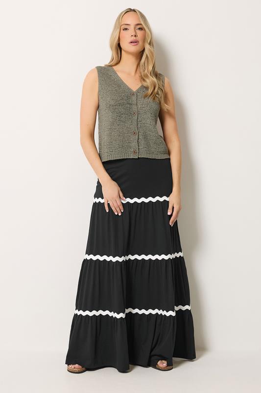  LTS Tall Black Contrast Swirl Cotton Maxi Skirt