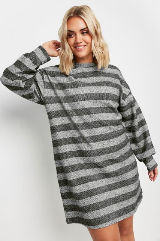 YOURS Plus Size Grey Stripe Soft Touch Jumper | Yours Clothing 1