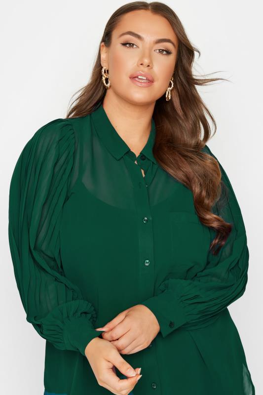 YOURS LONDON Curve Green Pleat Sleeve Shirt 4