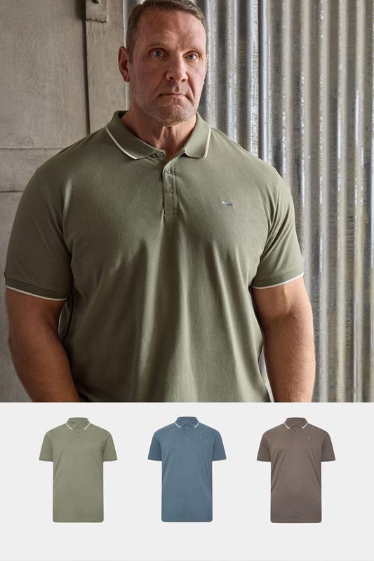 BadRhino Big & Tall 3 PACK Blue/Green/Brown Tipped Polo Shirt | BadRhino 1