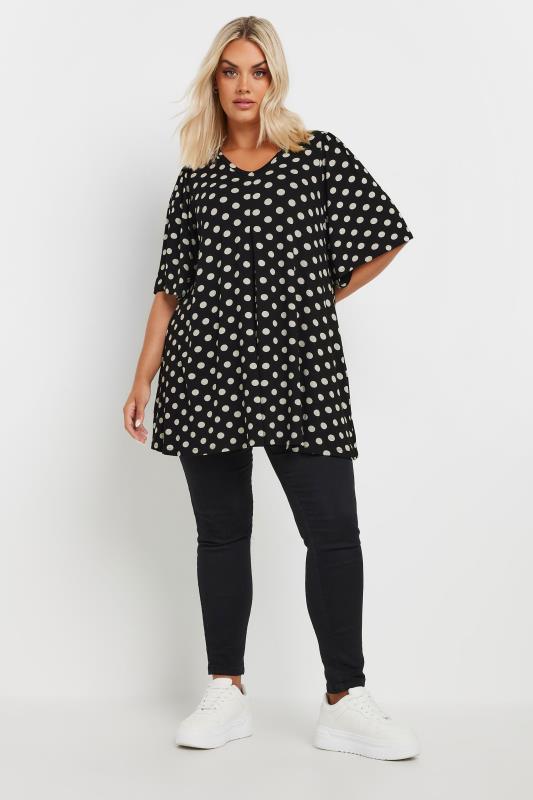 YOURS Plus Size Black Polka Dot Print Angel Sleeve Swing Top | Yours Clothing 2