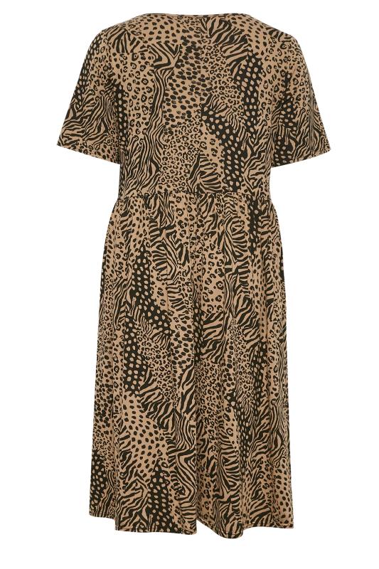 YOURS Plus Size Brown Mixed Animal Print Midi Smock Dress | Yours Clothing 7
