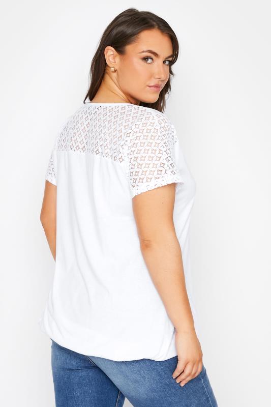 Plus Size White Lace Detail Bubble Hem T-Shirt | Yours Clothing 3