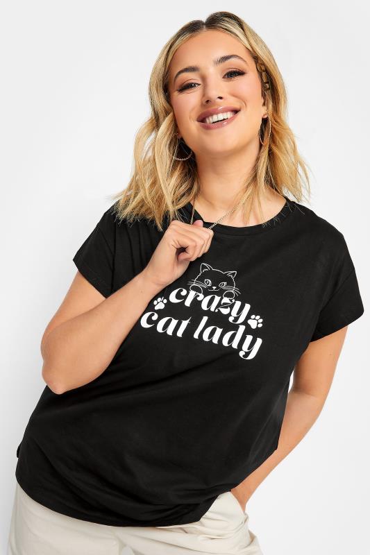 LIMITED COLLECTION Plus Size Black 'Crazy Cat Lady' Slogan T-Shirt | Yours Clothing 2