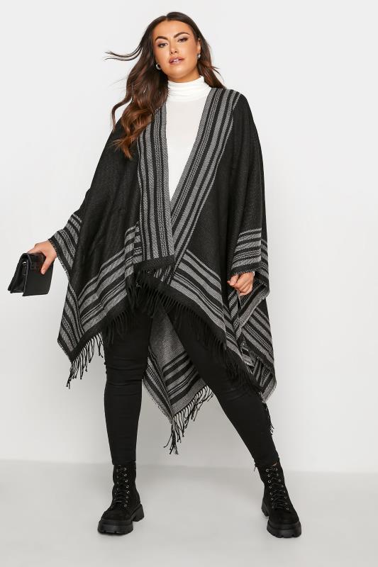Black Stripe Jacquard Knitted Wrap Shawl_B.jpg