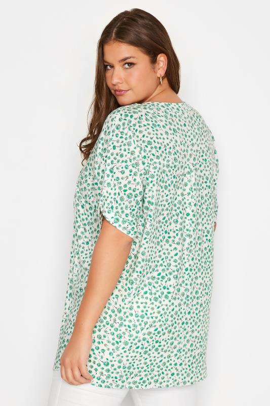 Curve Green & White Floral Print Grown On Sleeve Shirt | Yours Clothing 3