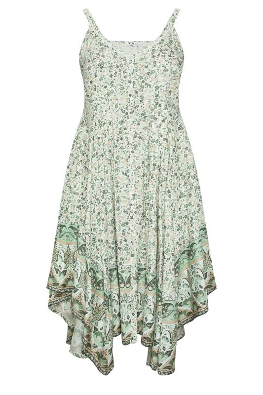 YOURS Plus Size Green Floral Print Hanky Hem Dress | Yours Clothing 5