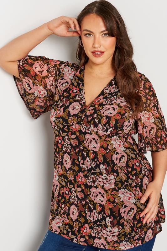 Lovely Black Floral Print Chiffon Tie Sleeve Top  Size UK 8 £19.99 
