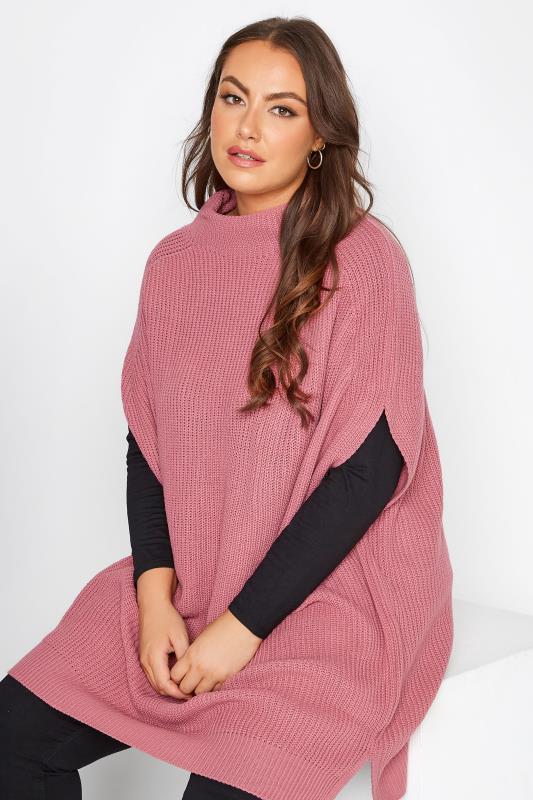 Plus Size Curve Pink Ribbed Knit Tabard Vest | Yours Clothing 4