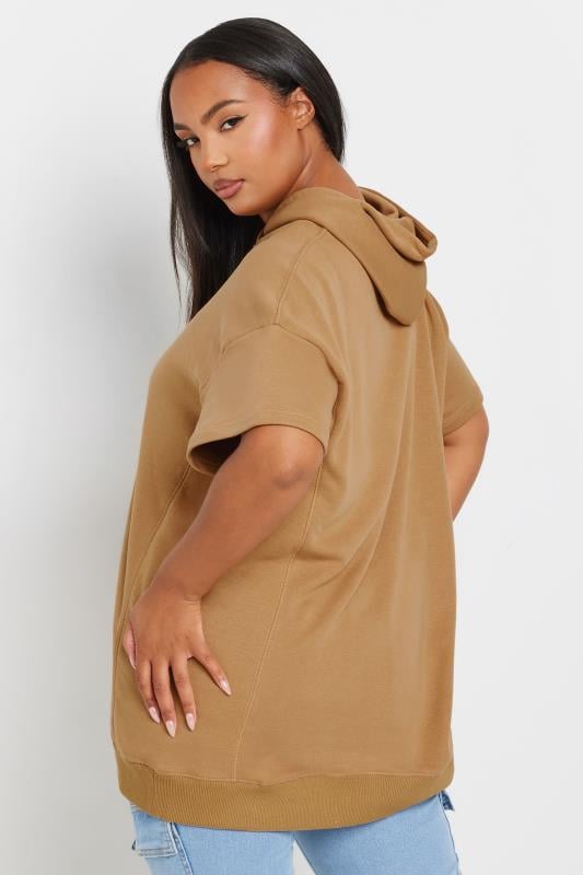 YOURS Plus Size Beige Brown Oversized Short Sleeve Hoodie | Yours Clothing 3