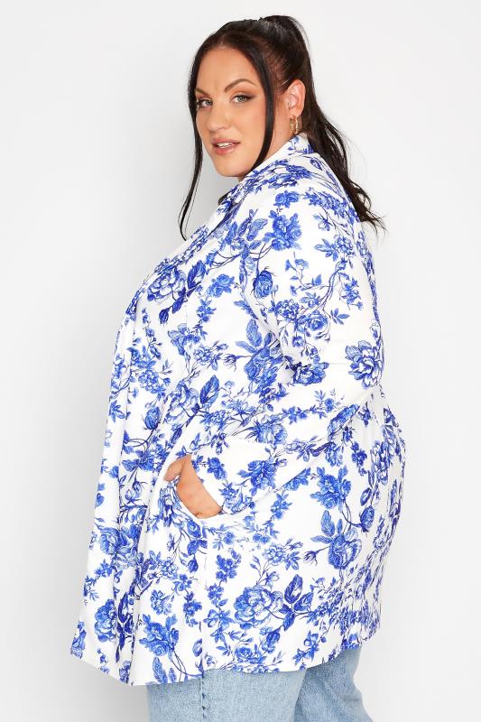 LIMITED COLLECTION Plus Size White & Blue Floral Print Blazer | Yours Clothing 3