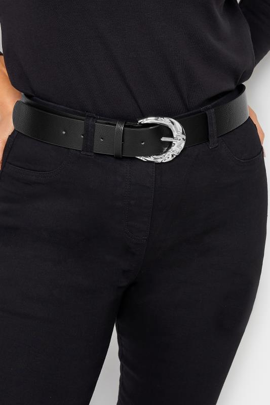 Plus Size  Black & Silver Textured Buckle Belt