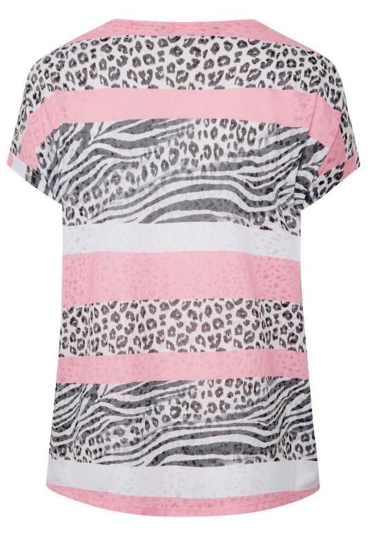 YOURS Plus Size Curve Pink Leopard Print Colour Block T-Shirt